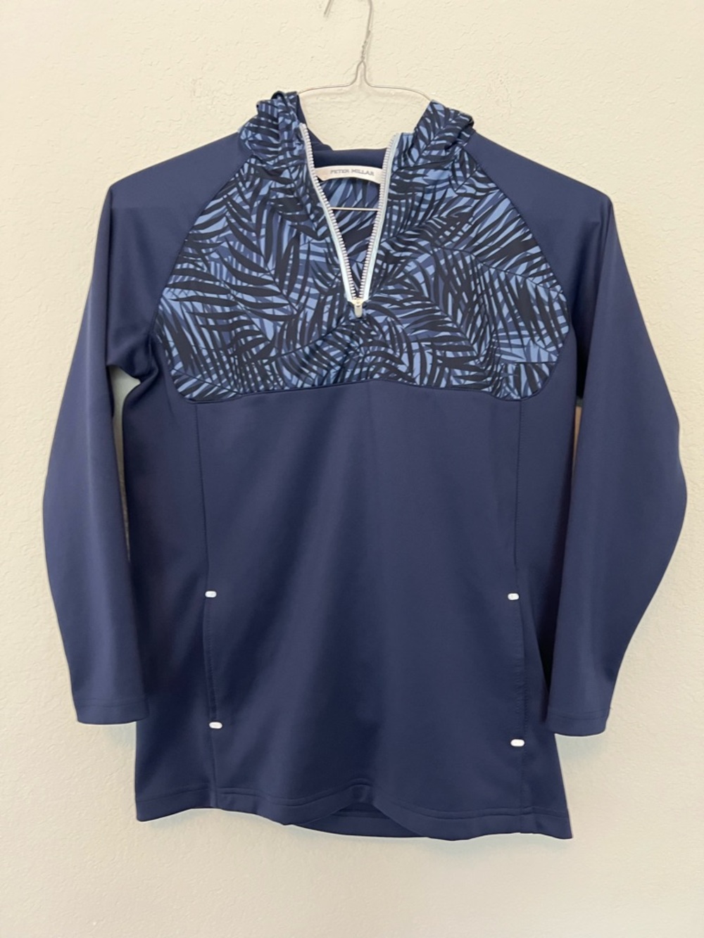 Peter Millar Hyperlight Weld Hybrid Half-Zip Hoodie youth large navy palm design